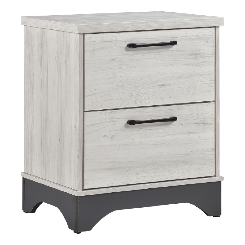 Wly Nightstand- 2 Drawers with Wide Black Handles- White Oak & Gray