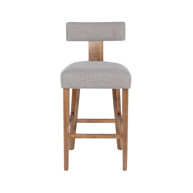 Tely Barstool Chair with Light Gray T Back- Natural Brown Wood Frame