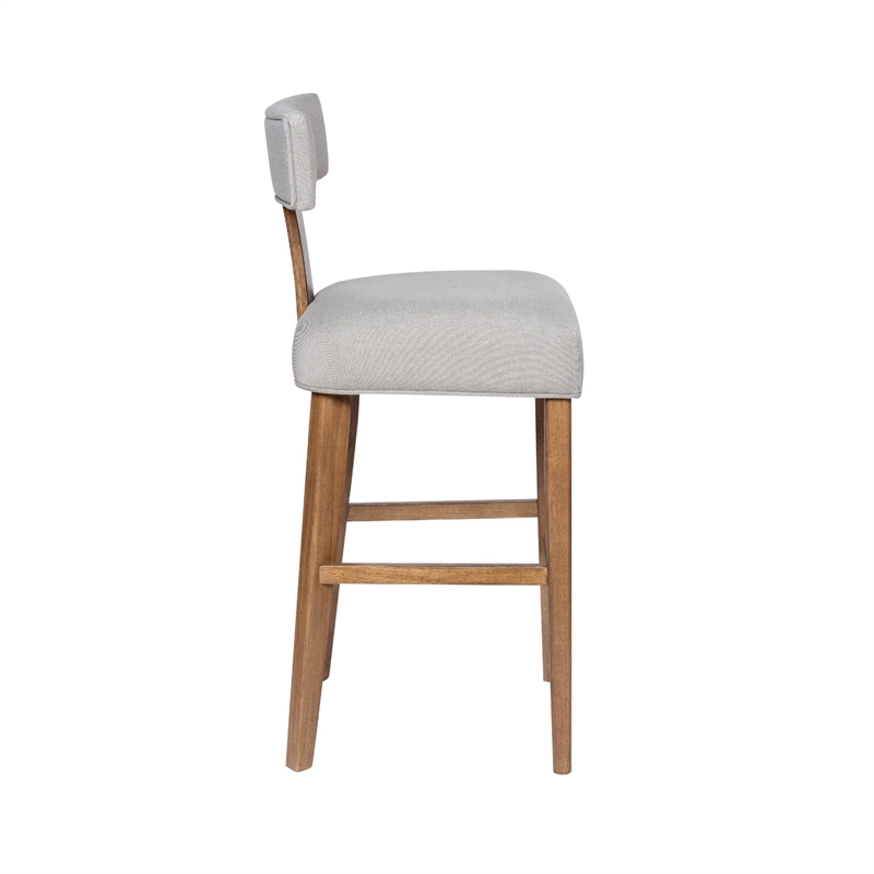 Tely Barstool Chair with Light Gray T Back- Natural Brown Wood Frame
