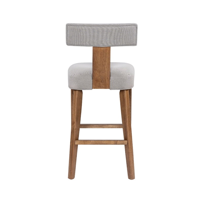 Tely Barstool Chair with Light Gray T Back- Natural Brown Wood Frame