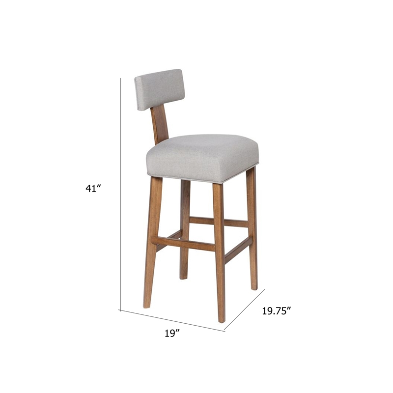 Tely Barstool Chair with Light Gray T Back- Natural Brown Wood Frame