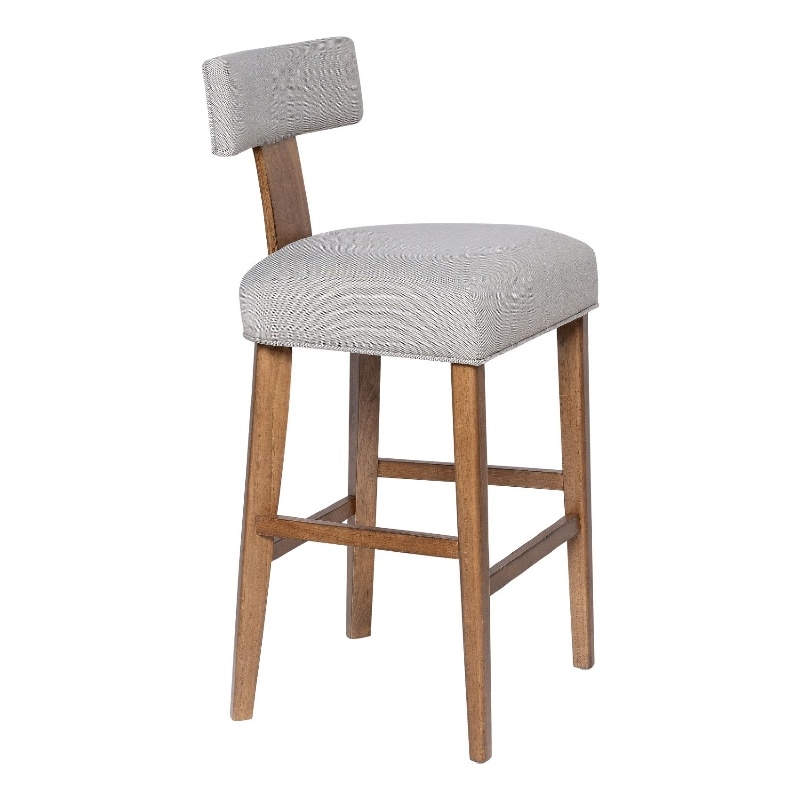 Tely Barstool Chair with Light Gray T Back- Natural Brown Wood Frame