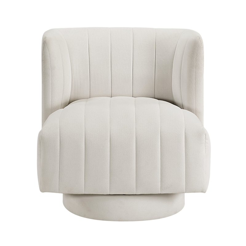 Joya Swivel Accent Chair- Barrel Wingback- Channeled Beige Polyester