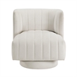 Joya Swivel Accent Chair- Barrel Wingback- Channeled Beige Polyester
