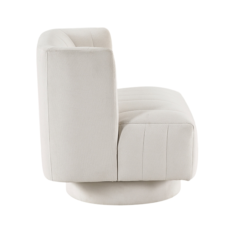 Joya Swivel Accent Chair- Barrel Wingback- Channeled Beige Polyester