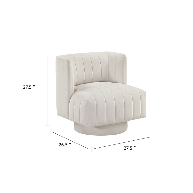 Joya Swivel Accent Chair- Barrel Wingback- Channeled Beige Polyester