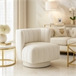 Joya Swivel Accent Chair- Barrel Wingback- Channeled Beige Polyester