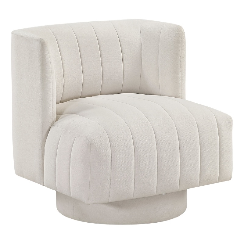 Joya Swivel Accent Chair- Barrel Wingback- Channeled Beige Polyester