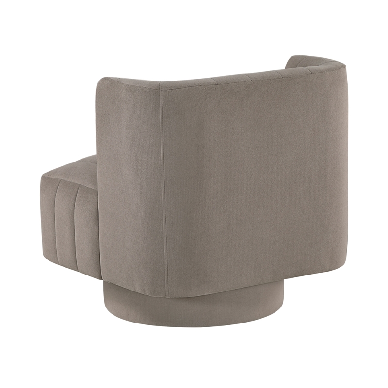 Joya Swivel Accent Chair- Barrel Wingback- Channeled Taupe Gray Polyester