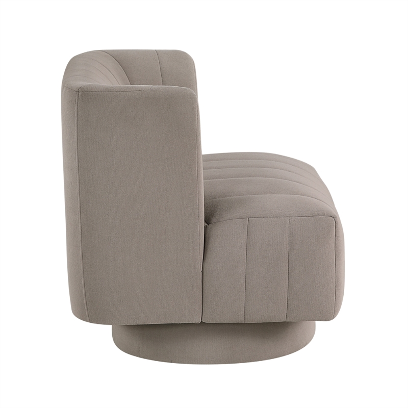 Joya Swivel Accent Chair- Barrel Wingback- Channeled Taupe Gray Polyester