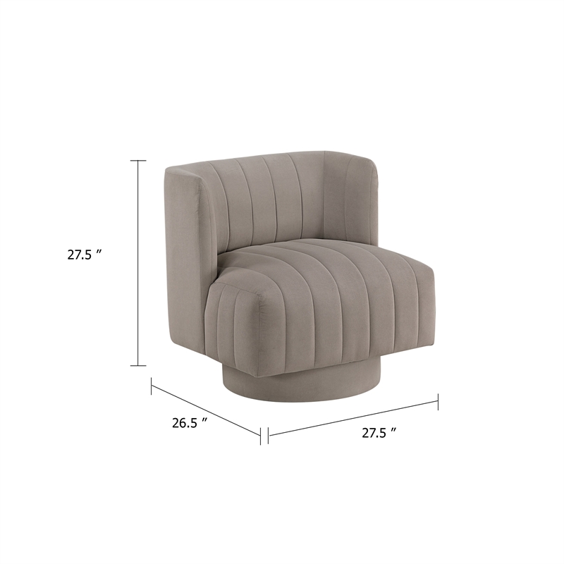 Joya Swivel Accent Chair- Barrel Wingback- Channeled Taupe Gray Polyester