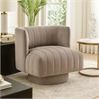 Joya Swivel Accent Chair- Barrel Wingback- Channeled Taupe Gray Polyester
