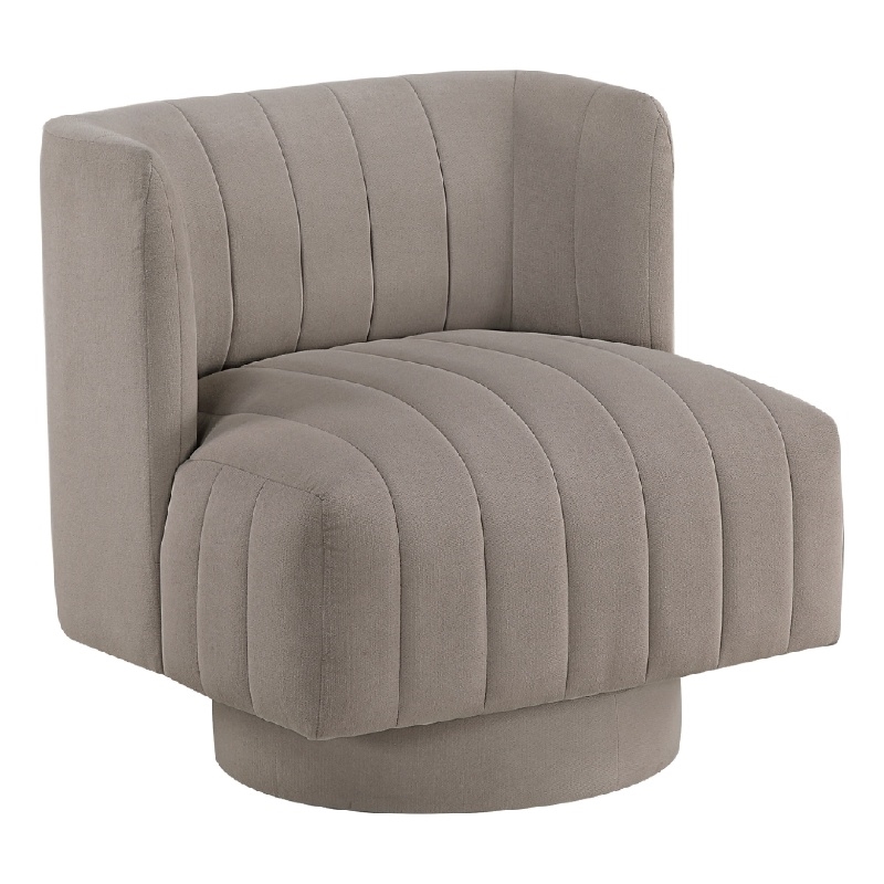 Joya Swivel Accent Chair- Barrel Wingback- Channeled Taupe Gray Polyester