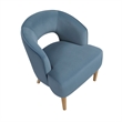 Dora Accent Chair- Open Barrel Back- Blue Velvet- Light Brown Legs