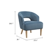 Dora Accent Chair- Open Barrel Back- Blue Velvet- Light Brown Legs