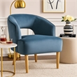 Dora Accent Chair- Open Barrel Back- Blue Velvet- Light Brown Legs