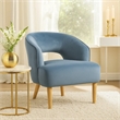 Dora Accent Chair- Open Barrel Back- Blue Velvet- Light Brown Legs