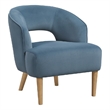 Dora Accent Chair- Open Barrel Back- Blue Velvet- Light Brown Legs