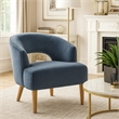 Dora Accent Chair- Open Barrel Back- Dark Gray Velvet- Light Brown Legs
