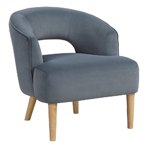Dora Accent Chair- Open Barrel Back- Dark Gray Velvet- Light Brown Legs