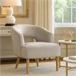 Dora Accent Chair- Open Barrel Back- Gray Velvet- Light Brown Legs
