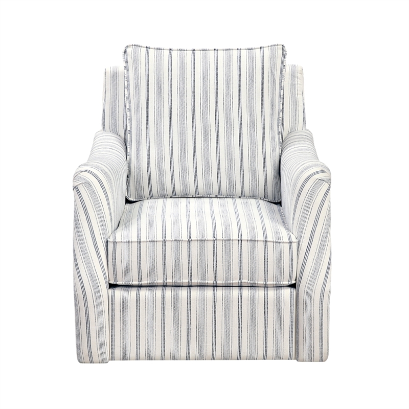 Boni Swivel Accent Chair- Foam Fill- Off White Polyester- Blue Stripes
