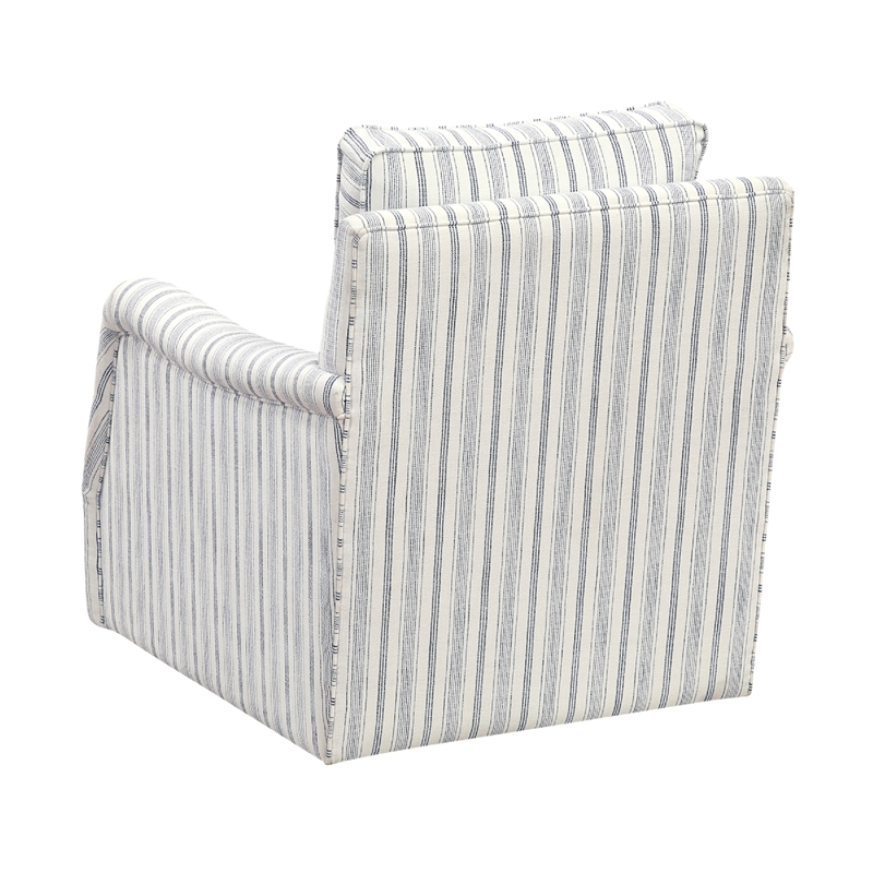 Boni Swivel Accent Chair- Foam Fill- Off White Polyester- Blue Stripes