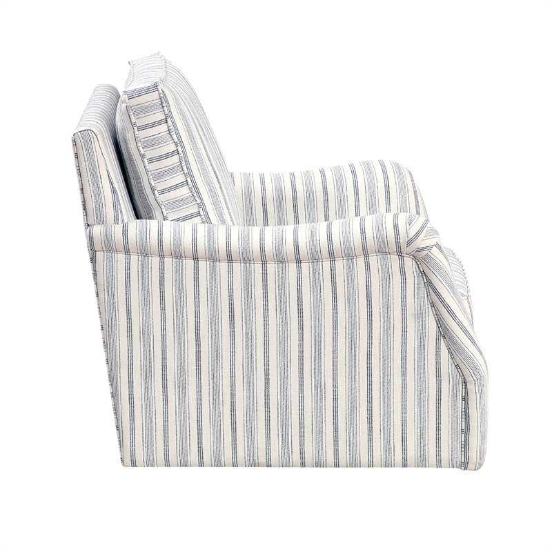 Boni Swivel Accent Chair- Foam Fill- Off White Polyester- Blue Stripes