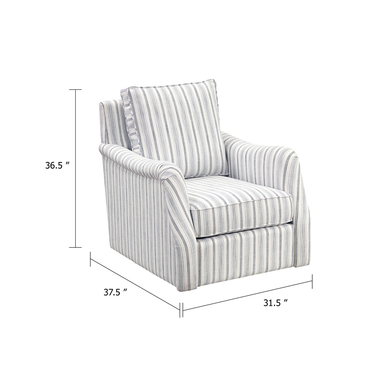 Boni Swivel Accent Chair- Foam Fill- Off White Polyester- Blue Stripes