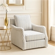 Boni Swivel Accent Chair- Foam Fill- Off White Polyester- Blue Stripes