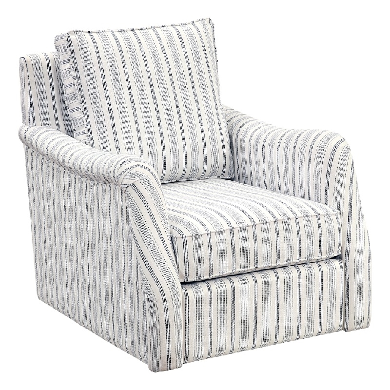 Boni Swivel Accent Chair- Foam Fill- Off White Polyester- Blue Stripes