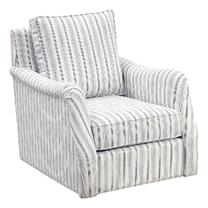 Boni Swivel Accent Chair- Foam Fill- Off White Polyester- Blue Stripes