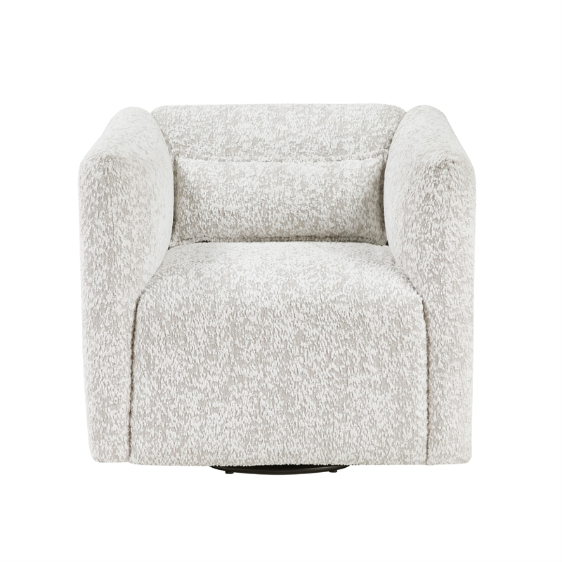 Veena Swivel Cube Chair with Lumbar Pillow- Foam Cushions- Beige Jacquard