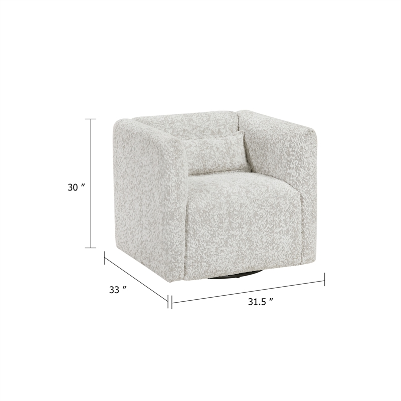 Veena Swivel Cube Chair with Lumbar Pillow- Foam Cushions- Beige Jacquard