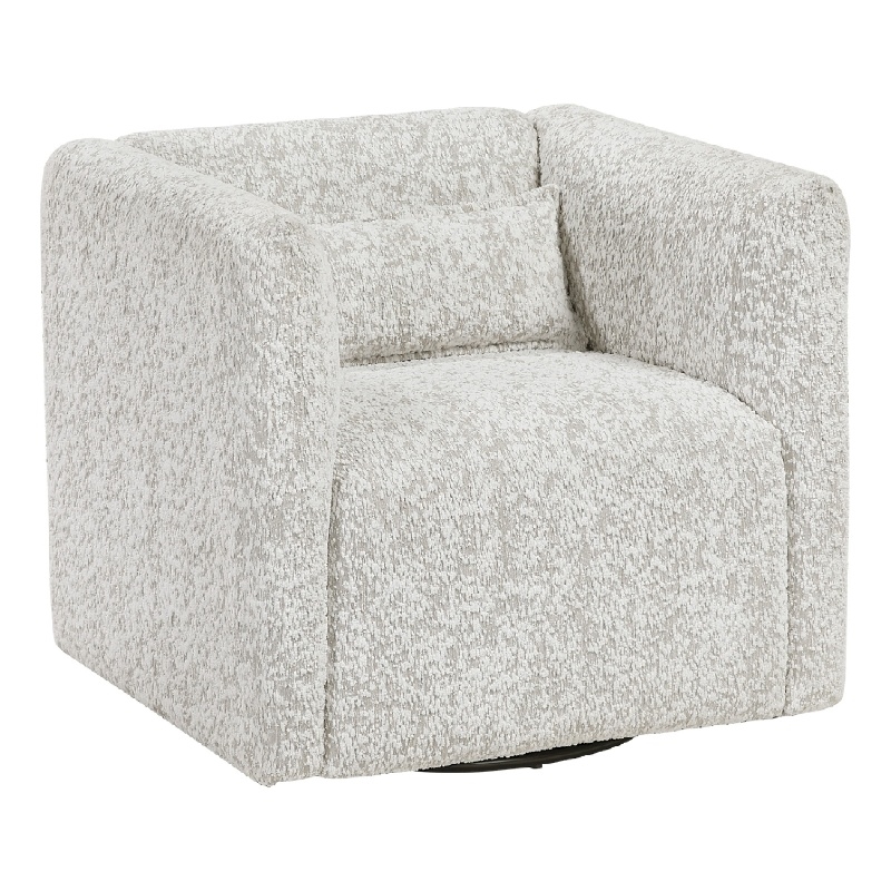 Veena Swivel Cube Chair with Lumbar Pillow- Foam Cushions- Beige Jacquard