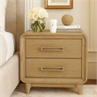 Wily Retro Nightstand- 2 Drawers with Nickel Bar Handles- Natural Brown