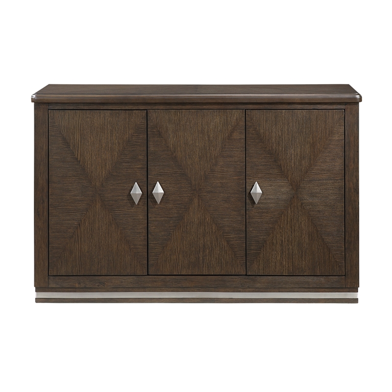 Lecy Sideboard Buffet Console- 56 Inch- 3 Cabinets w Adjustable Shelves- Brown