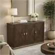Lecy Sideboard Buffet Console- 56 Inch- 3 Cabinets w Adjustable Shelves- Brown