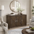 Lecy Sideboard Buffet Console- 56 Inch- 3 Cabinets w Adjustable Shelves- Brown