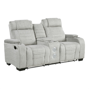 Reny Manual Reclining Loveseat w Center Console- LED Base- Light Gray