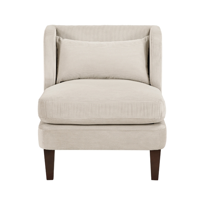 Feya Accent Chair w Pillow- Channeled Taupe Brown Corduroy- Brown Legs