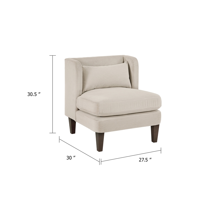Feya Accent Chair w Pillow- Channeled Taupe Brown Corduroy- Brown Legs