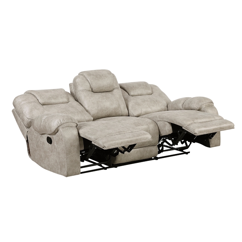 Lily Manual Reclining Sofa- Polished Pewter Gray Microfiber and Foam