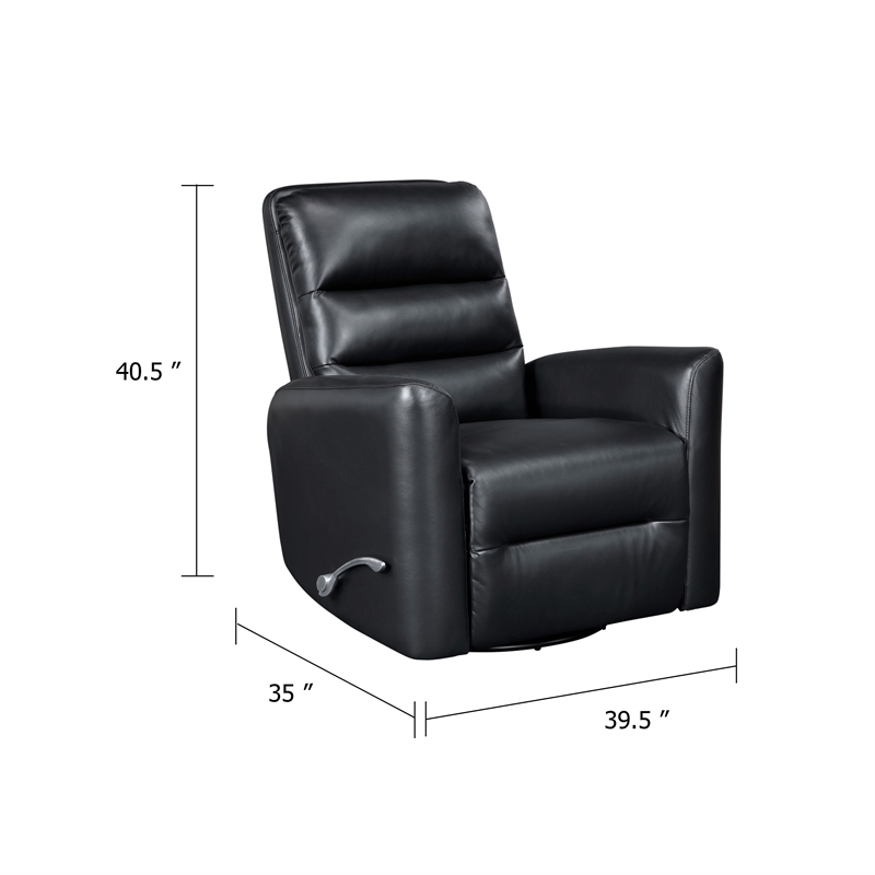 Demy Swivel Glider Manual Reclining Chair- Black Faux Leather Cushions