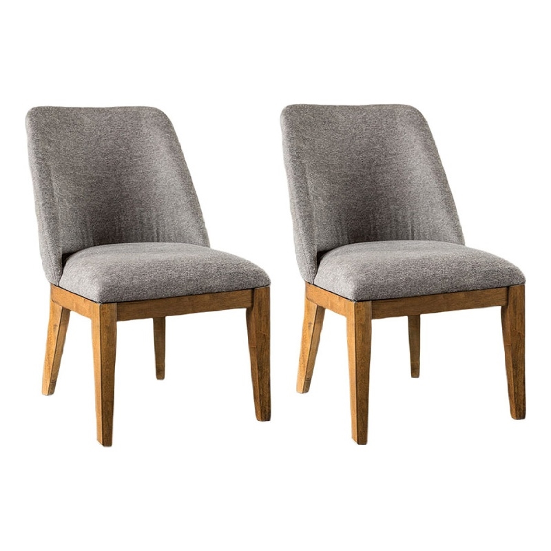 Ramie Side Dining Chair Set of 2- Wingback- Chestnut Wood- Gray Fabric