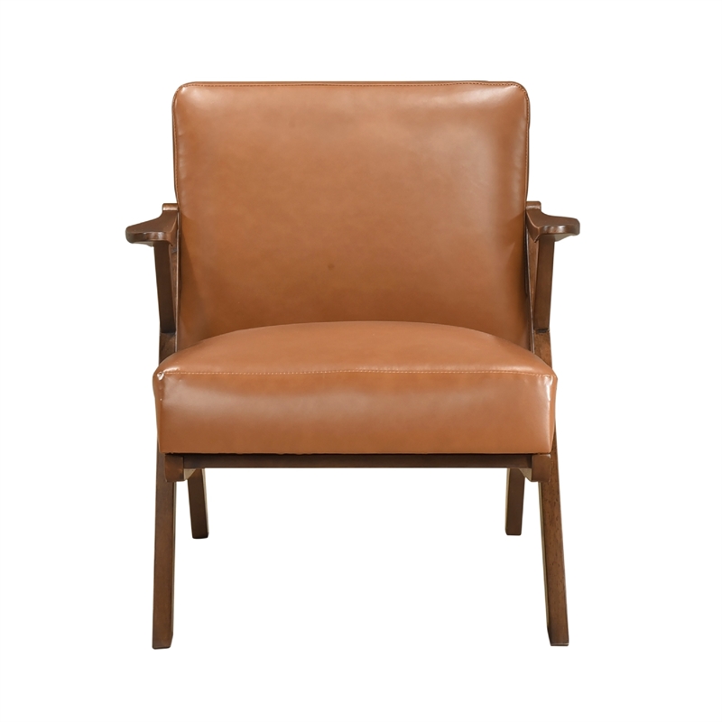 Gya Accent Chair- Faux Leather Upholstery- Walnut Brown Rubberwood