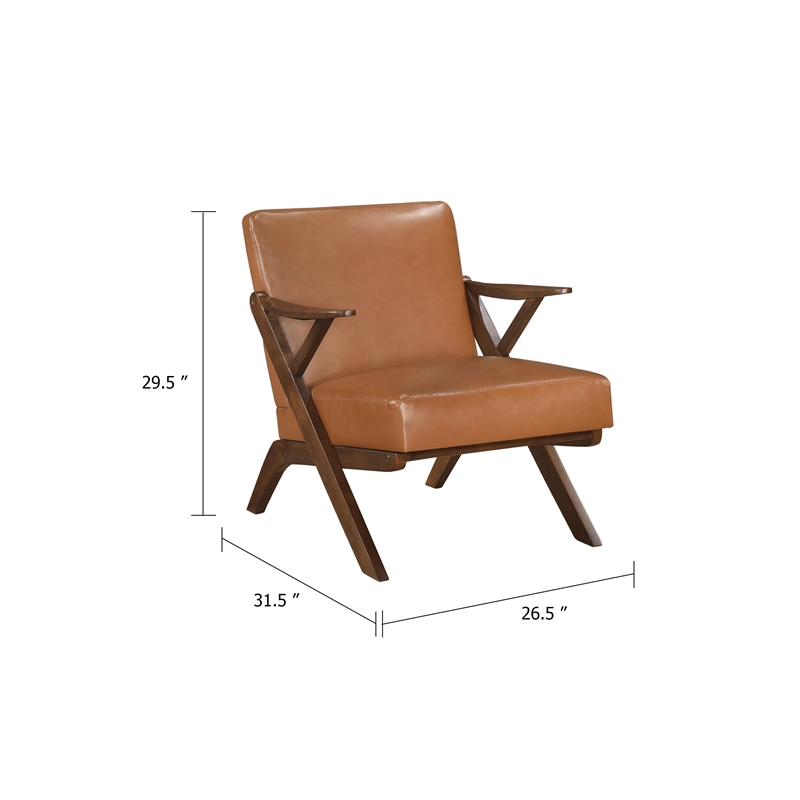 Gya Accent Chair- Faux Leather Upholstery- Walnut Brown Rubberwood