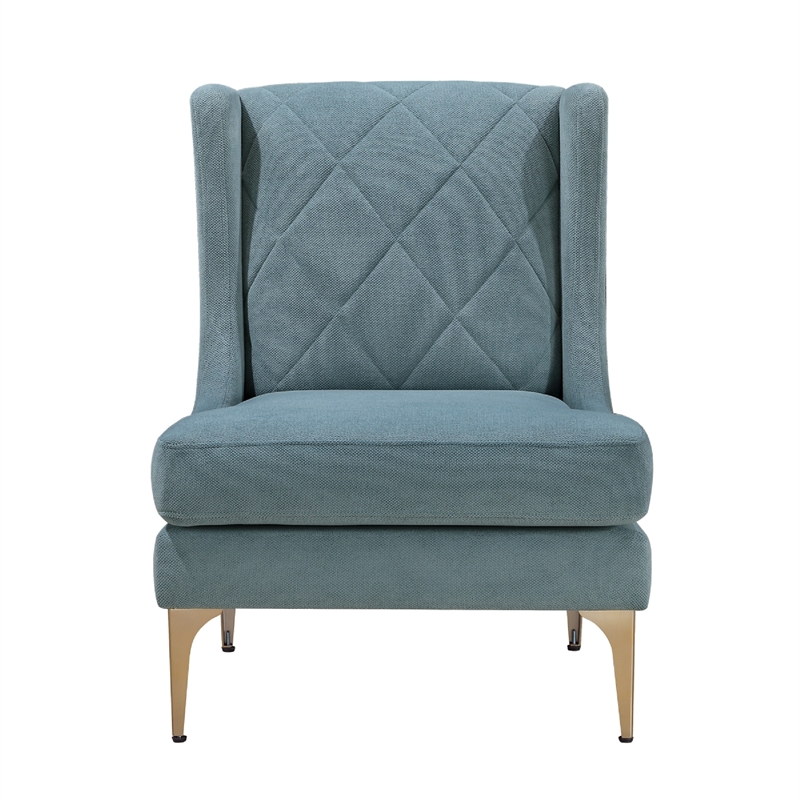 Svy Wingback Accent Chair- Blue Chenille Cushion- Gold Metal Legs