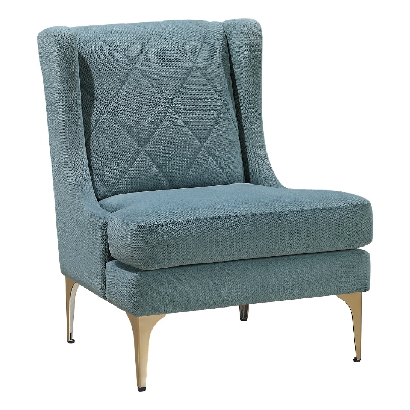 Svy Wingback Accent Chair- Blue Chenille Cushion- Gold Metal Legs