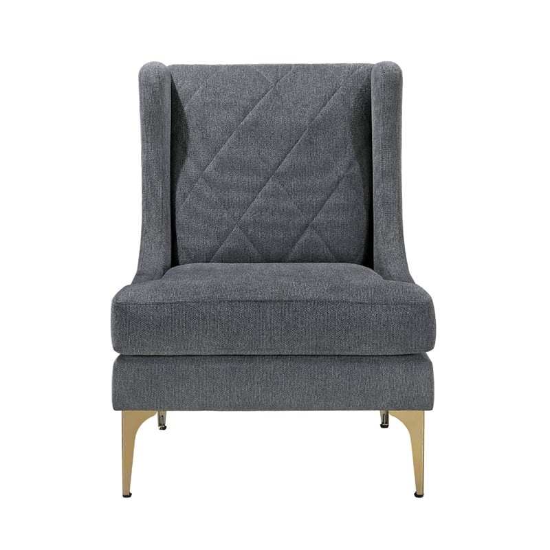 Svy Wingback Accent Chair- Dark Gray Chenille Cushion- Gold Metal Legs